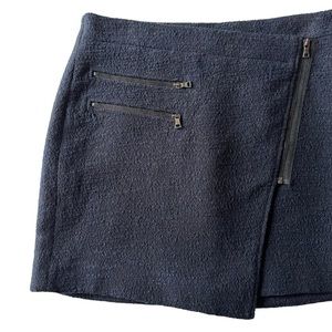 BCBG Maxazria Lizzy Black and Midnight Blue Combo Faux Wrap Textured Mini Skirt